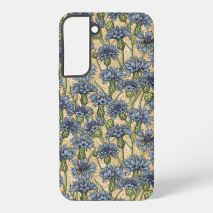 Blaue Kornblumen, wilde Blumen auf honiggelb Samsung Galaxy Hülle