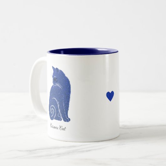 Blaue kosmische Katze Zweifarbige Tasse (Vorderseite Links)