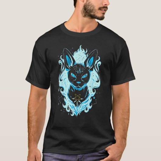 Blaue Kosmische Sphynx-Katze T-Shirt (Vorderseite)