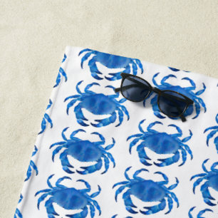Blaue Krabbe am Meer Küste Strandtuch