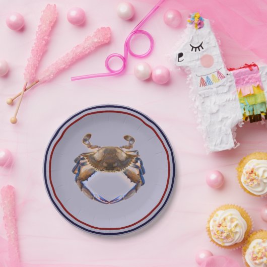 Blaue Krabbe Fütternd Hochzeitsempfang Pappteller (Party)