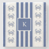 Blaue Krabbe Küstennautisches Monogramm Steinuntersetzer (Vorderseite)