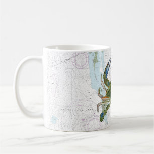 Blaue Krabbe mit nautischer Karte der Chesapeake B Kaffeetasse