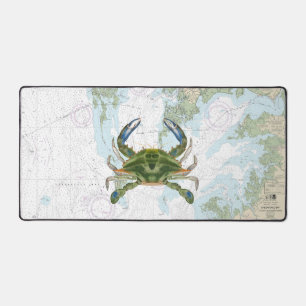 Blaue Krabbe mit nautischer Karte der Chesapeake B Schreibtischunterlage