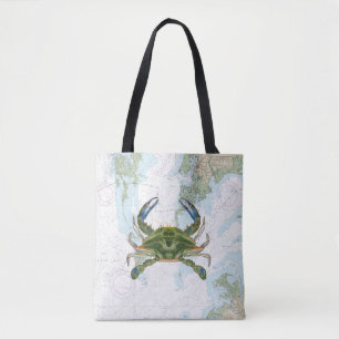 Blaue Krabbe mit nautischer Karte der Chesapeake B Tasche