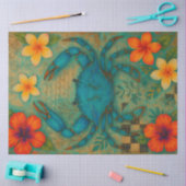 Blaue Krabbe mit tropischen Blume Decoupage Seidenpapier (Basteln)