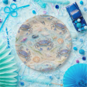 Blaue Krabbe & Muschel Pappteller (Party)