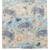Blaue Krabbe & Muscheln Duschvorhang (Vorderseite)