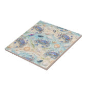 Blaue Krabbe & Muscheln Fliese (Seite)