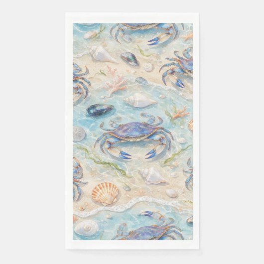 Blaue Krabbe & Muscheln Serviette (Vorderseite)