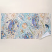 Blaue Krabbe & Muscheln Strand Strandtuch (Vorderseite)