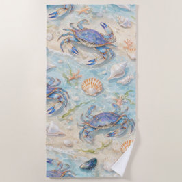 Blaue Krabbe & Muscheln Strand Strandtuch