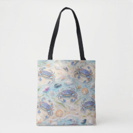Blaue Krabbe & Muscheln Strand Tasche