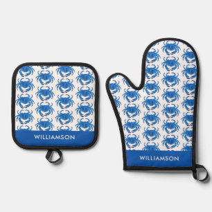 Blaue Krabbe Muster Ofenhandschuh & Topflappen-Set