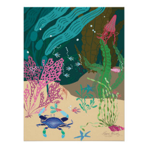 Blaue Krabbe Ozeangarten 20" x 26,67" Poster