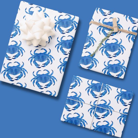 Blaue Krabbe Seaside Ocean Muster Geschenkpapier Set