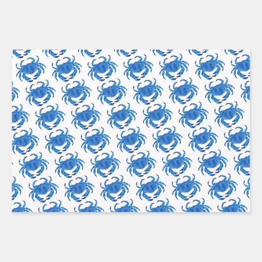 Blaue Krabbe Seaside Ocean Muster Geschenkpapier Set (Vorderseite)