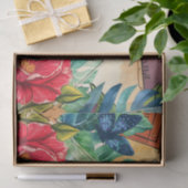 Blaue Krabbe Tropische Blumen & Schmetterlinge Seidenpapier (Geschenk)