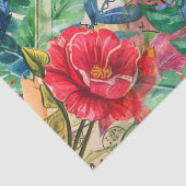 Blaue Krabbe Tropische Blumen & Schmetterlinge Seidenpapier (Detail)