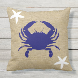 Blaue Krabbe u. weiße Starfish-Seestrand "Leinwan Kissen
