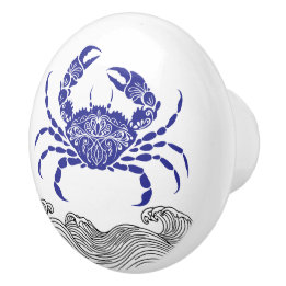 Blaue Krabbe und Wellen Minimalistisches nautische Keramikknauf