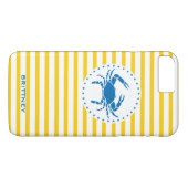 Blaue Krabben-Gelb-gestreiftes mit Monogramm Case-Mate iPhone Hülle (Rückseite (Horizontal))