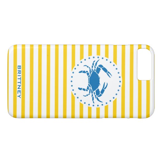 Blaue Krabben-Gelb-gestreiftes mit Monogramm Case-Mate iPhone Hülle (Rückseite (Horizontal))
