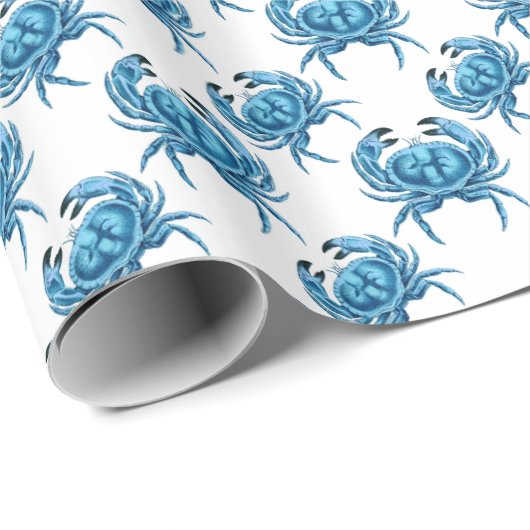 Blaue Krabben Küste Meeresfrüchte Geschenkpapier (Rolleneckpunkt)