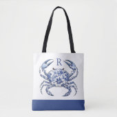 Blaue Krabben-Küstennautik-Monogramm Tasche (Vorderseite)