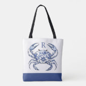 Blaue Krabben-Küstennautik-Monogramm Tasche (Rückseite)