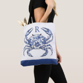 Blaue Krabben-Küstennautik-Monogramm Tasche (Von Nahem)