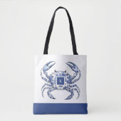 Blaue Krabben-Küstenschiff Monogramm-Tragetasche Tasche (Vorderseite)