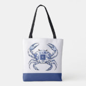 Blaue Krabben-Küstenschiff Monogramm-Tragetasche Tasche (Rückseite)