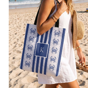 Blaue Krabben-Küstenschifffahrtsmonogramm Tasche