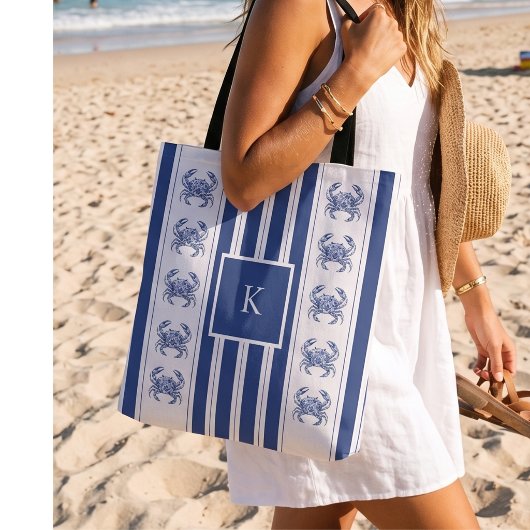 Blaue Krabben-Küstenschifffahrtsmonogramm Tasche
