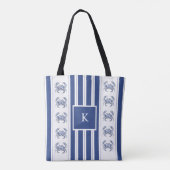 Blaue Krabben-Küstenschifffahrtsmonogramm Tasche (Rückseite)