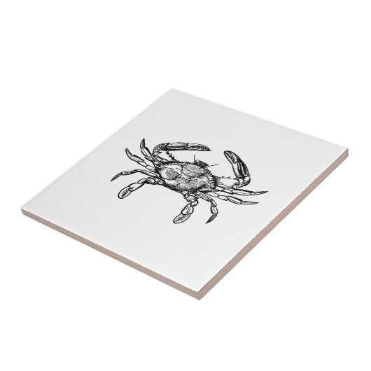 Blaue Krabben-Logo (Schwarzweiss) Fliese (Seite)