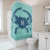 Blaue Krabben-Meer bewegt das mit Monogramm Seil Duschvorhang (Beispiel)