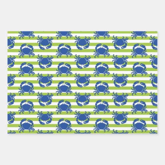 Blaue Krabben Streifen Geschenkpapier Set (Vorderseite 2)