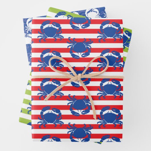 Blaue Krabben Streifen Geschenkpapier Set (Beispiel)