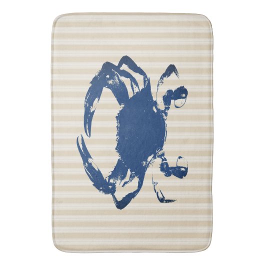 Blaue Krabben-u. Taupe-Küstenstreifen Badematte (Vorderseite Vertikal)