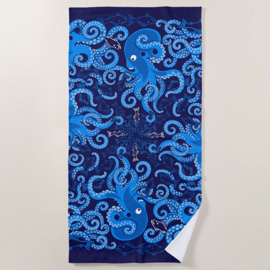 Blaue Krake Strandtuch (Vorderseite)