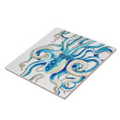 Blaue Kraken-Comic-Art Fliese (Seite)