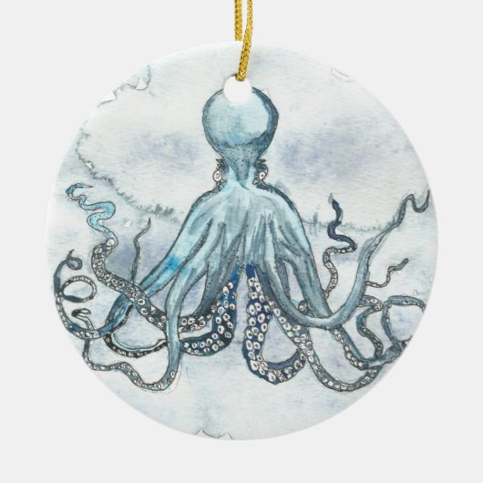 Blaue Kraken-Kreis-Verzierung Keramik Ornament (Vorne)
