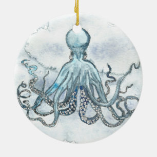 Blaue Kraken-Kreis-Verzierung Keramik Ornament
