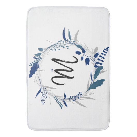 Blaue Kranz-Monogramm-Bad-Matte Badematte (Vorderseite Vertikal)