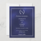 Blaue Kranz-Monogramm-Hochzeitseinladung (Vorderseite)