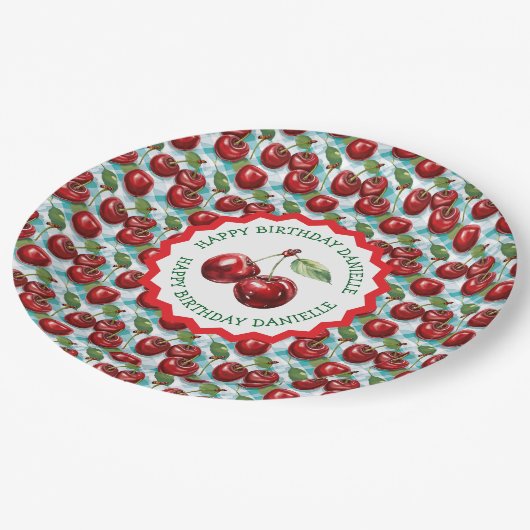 Blaue Krautmuster Personalisiert Birthda Pappteller (Schrägansicht)