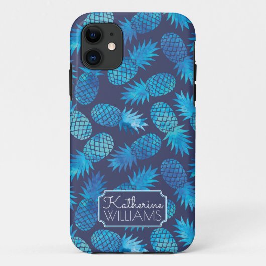 Blaue Krawatten-Ananas | addieren Ihren Namen Case-Mate iPhone Hülle (Rückseite)