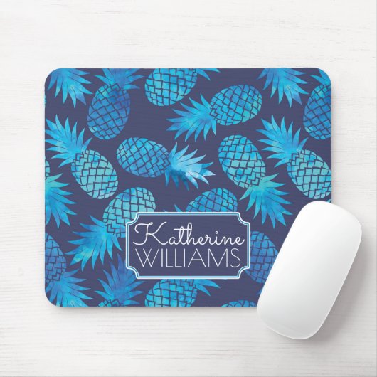 Blaue Krawatten-Ananas | addieren Ihren Namen Mousepad (Mit Mouse)